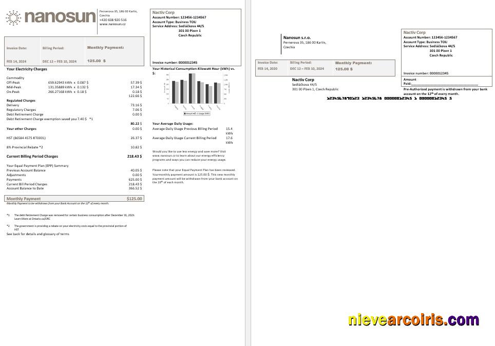 Czech Republic Nanosun sro business utility bill